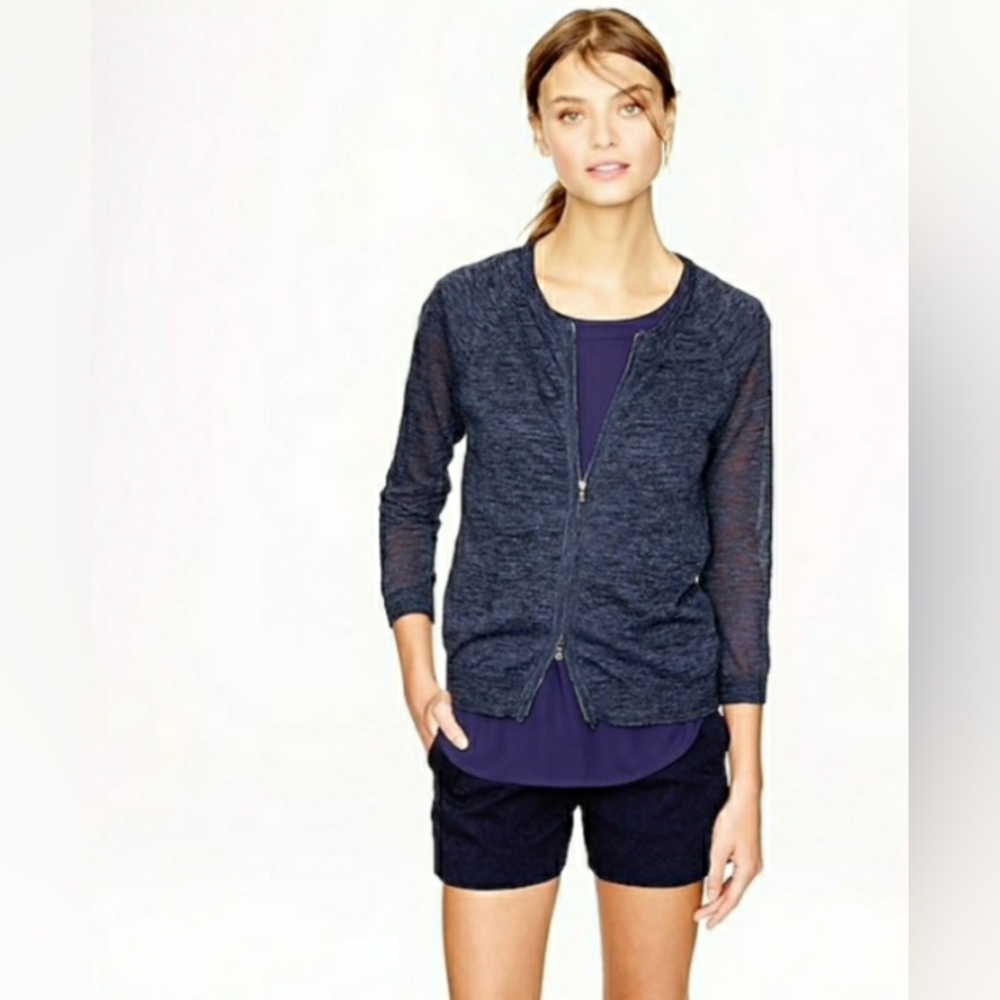 J Crew Marled Zip Cardigan, Heathered Dark Gray, Size XXS